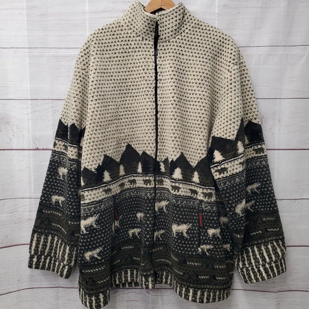 VTG Jean Vincent Bears Wildlife Nature Fleece Jacket Size XL Men's Zip Up